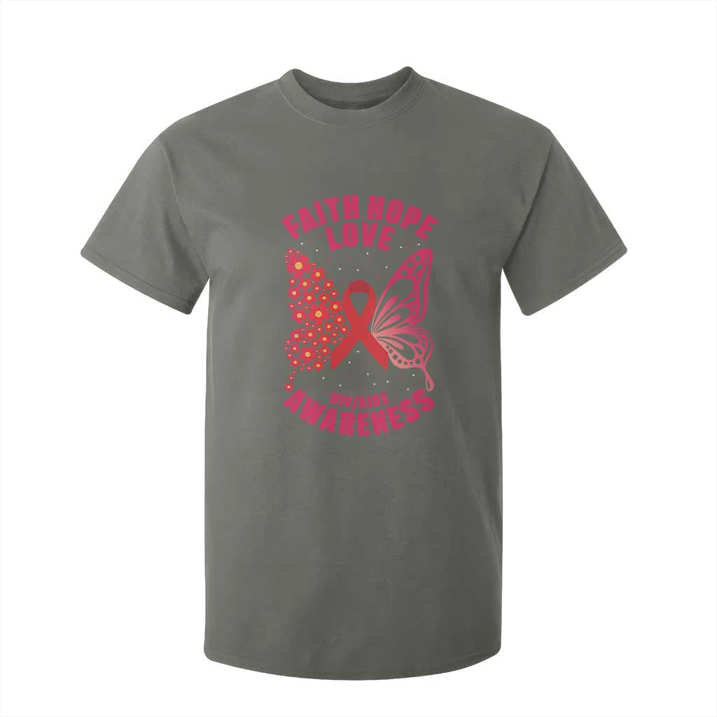 Faith Hope Love HIV Butterfly T Shirt For Kid Support Month Gift