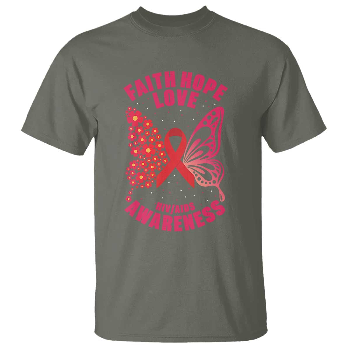 Faith Hope Love HIV Butterfly T Shirt Support Month Gift