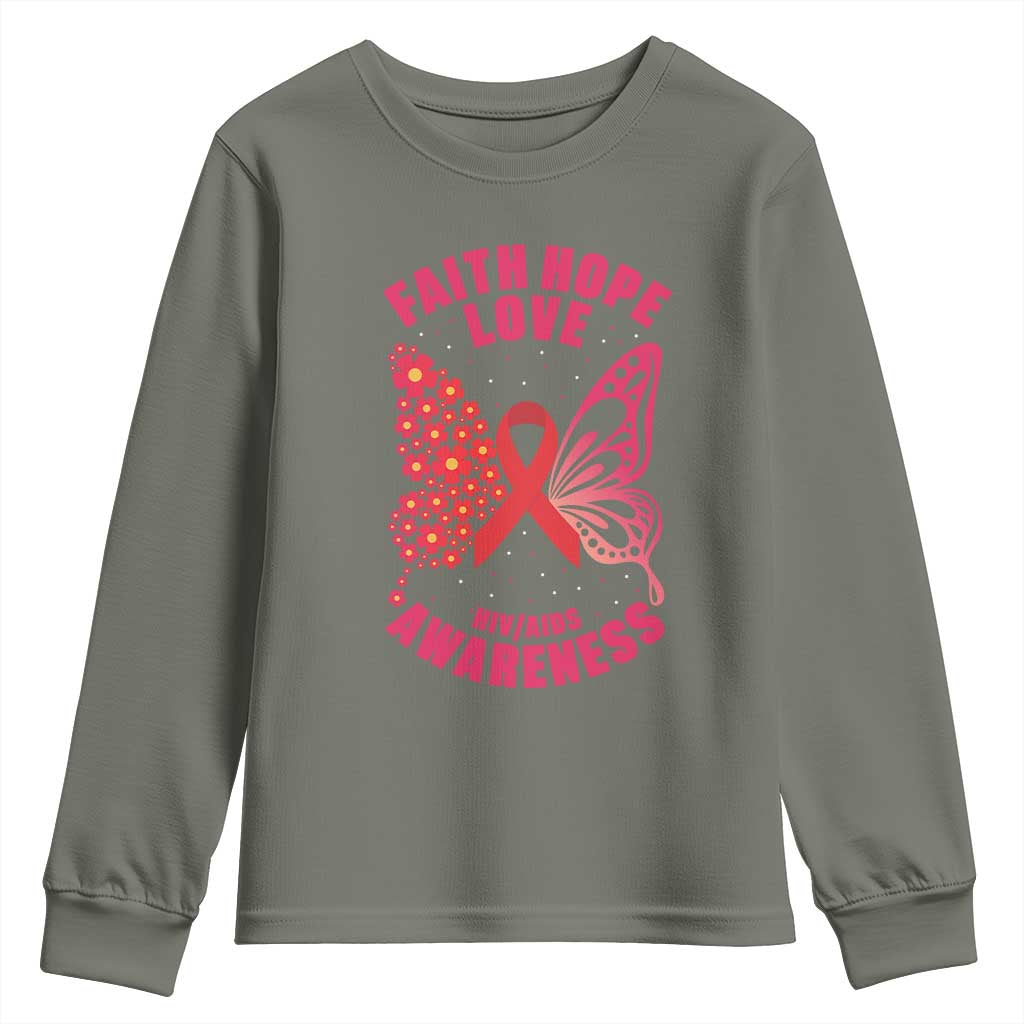 Faith Hope Love HIV Butterfly Youth Sweatshirt Support Month Gift