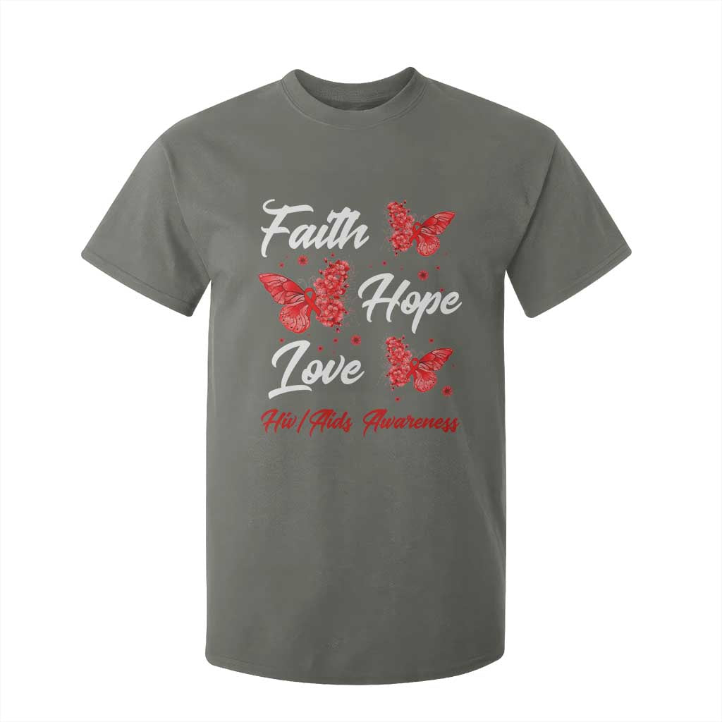Faith Hope Love HIV AIDS Support Butterfly Gift T Shirt For Kid