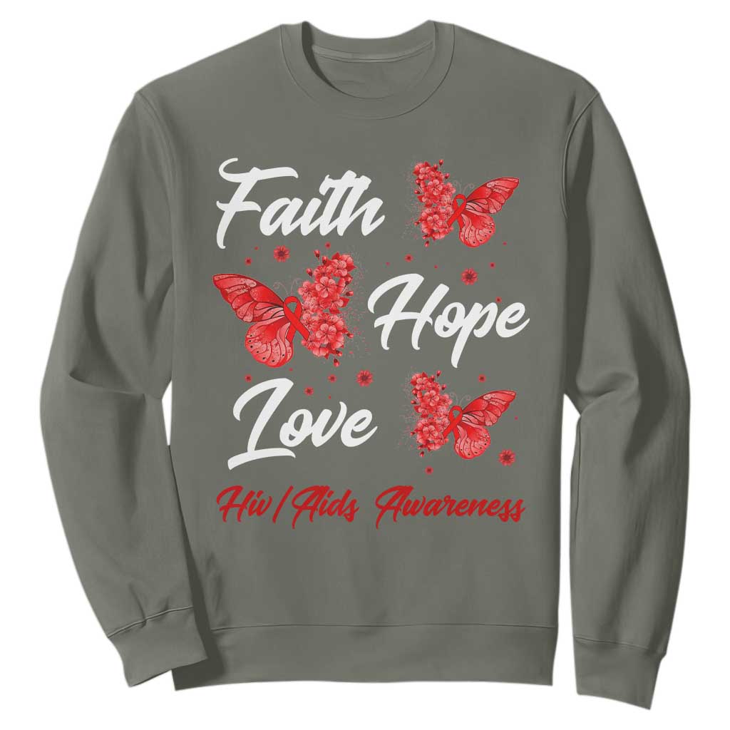 Faith Hope Love HIV AIDS Support Butterfly Gift Sweatshirt