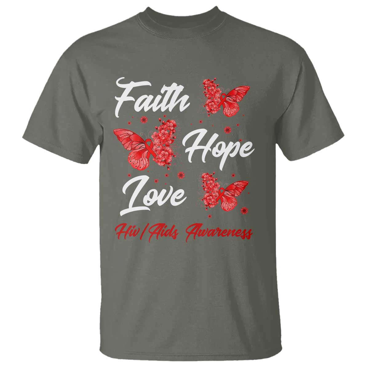 Faith Hope Love HIV AIDS Support Butterfly Gift T Shirt