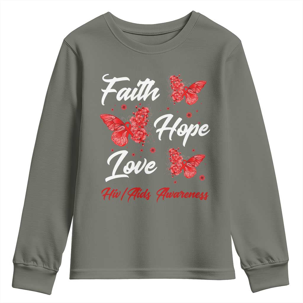 Faith Hope Love HIV AIDS Support Butterfly Gift Youth Sweatshirt