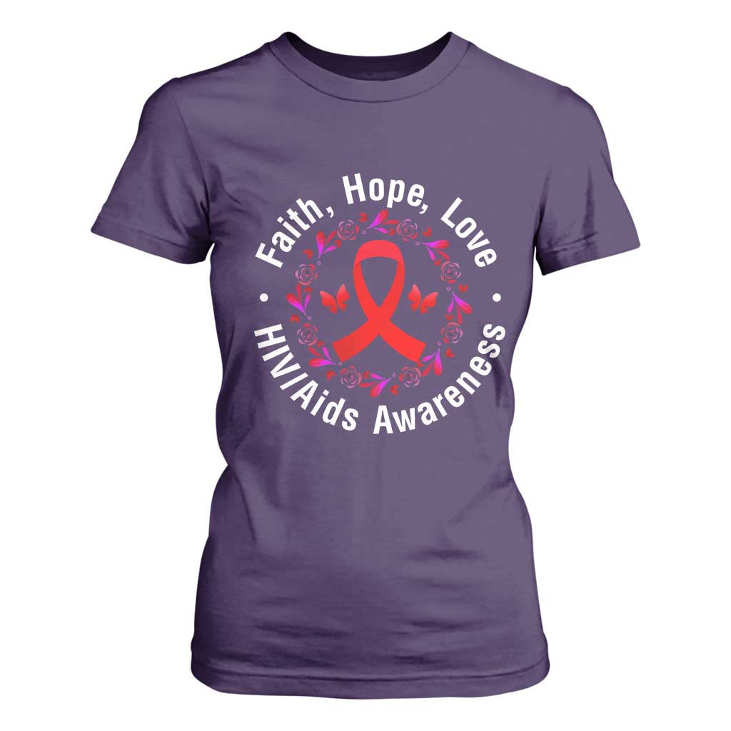 HIV Support Empowerment Gift T Shirt For Women Faith Hope Love