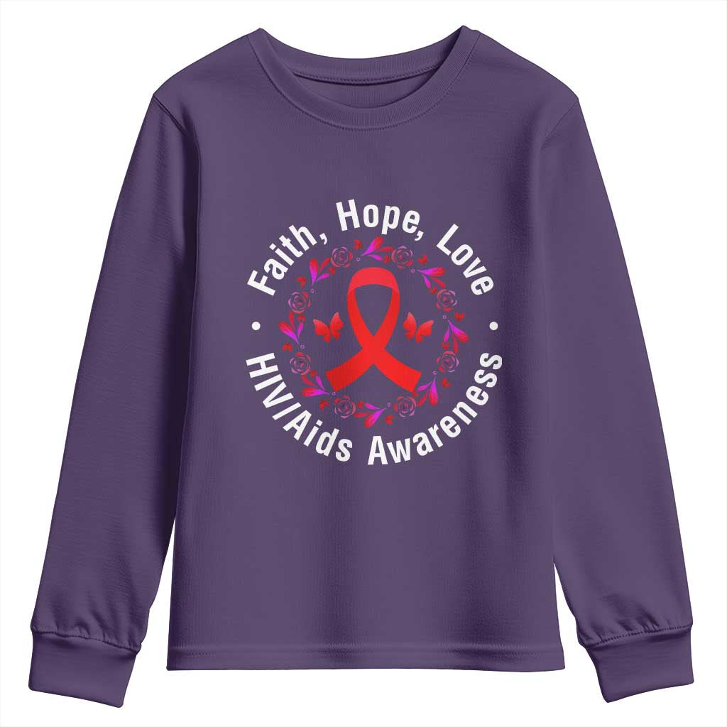 HIV Support Empowerment Gift Youth Sweatshirt Faith Hope Love