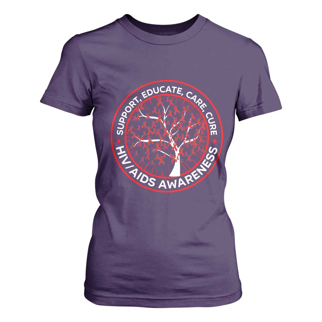 HIV AIDS Support Empowerment Gift T Shirt For Women Educate Care Cure