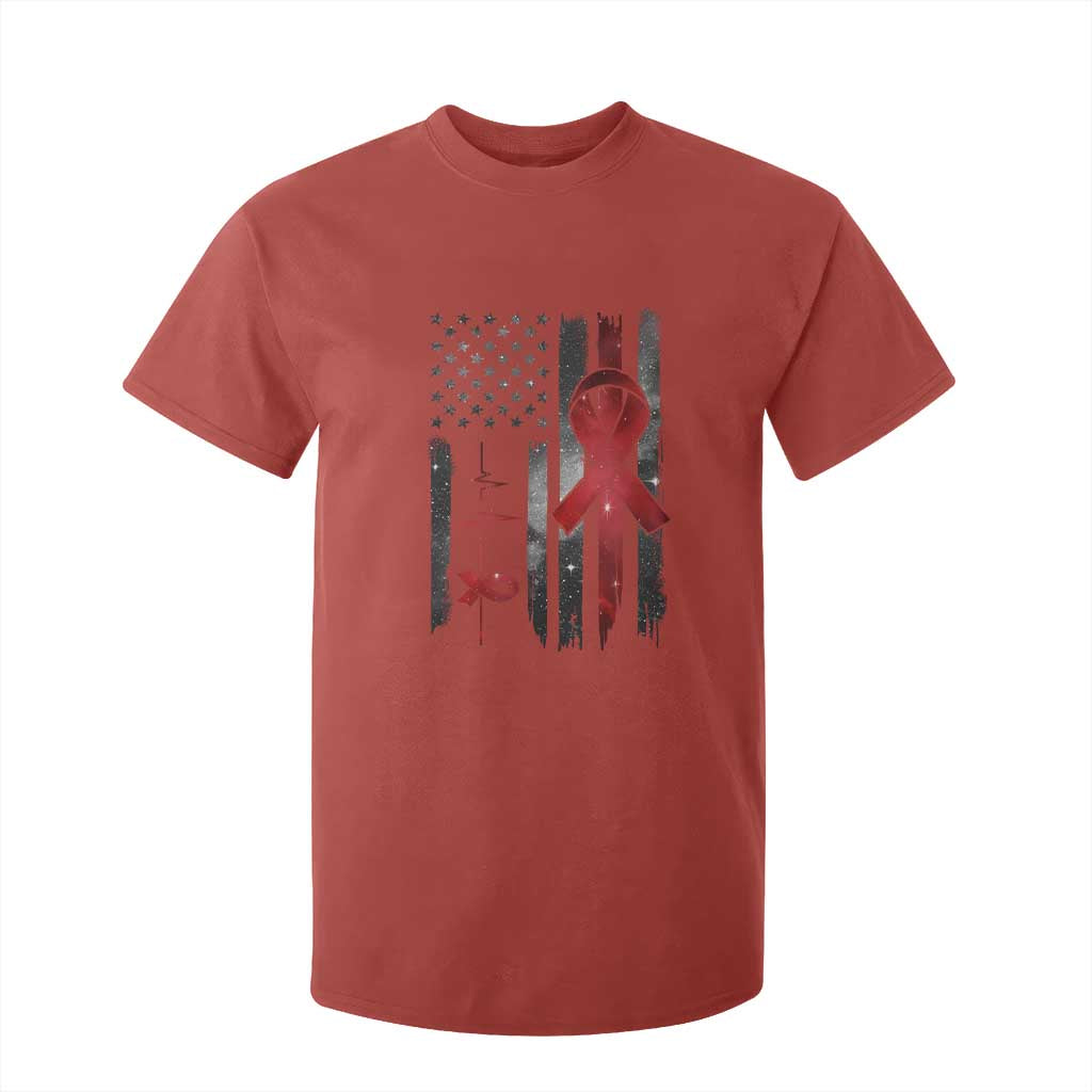 World AIDS Day T Shirt For Kid American Flag Red Ribbon Gift