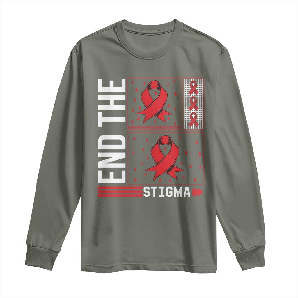 End The Stigma HIV Support Long Sleeve Shirt Red Ribbon Gift