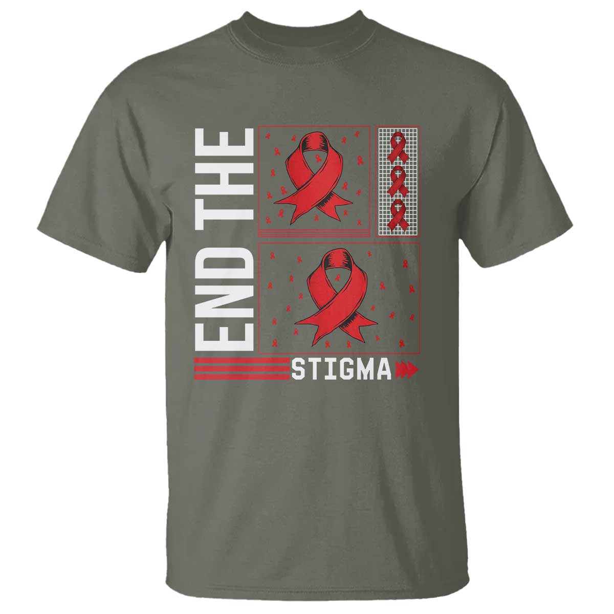 End The Stigma HIV Support T Shirt Red Ribbon Gift