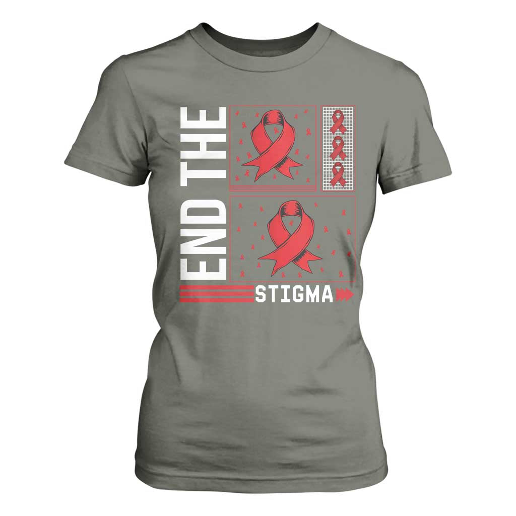 End The Stigma HIV Support T Shirt For Women Red Ribbon Gift