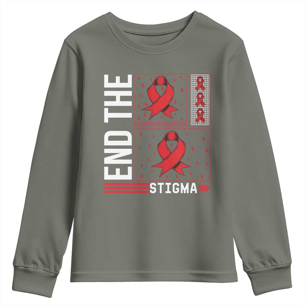 End The Stigma HIV Support Youth Sweatshirt Red Ribbon Gift
