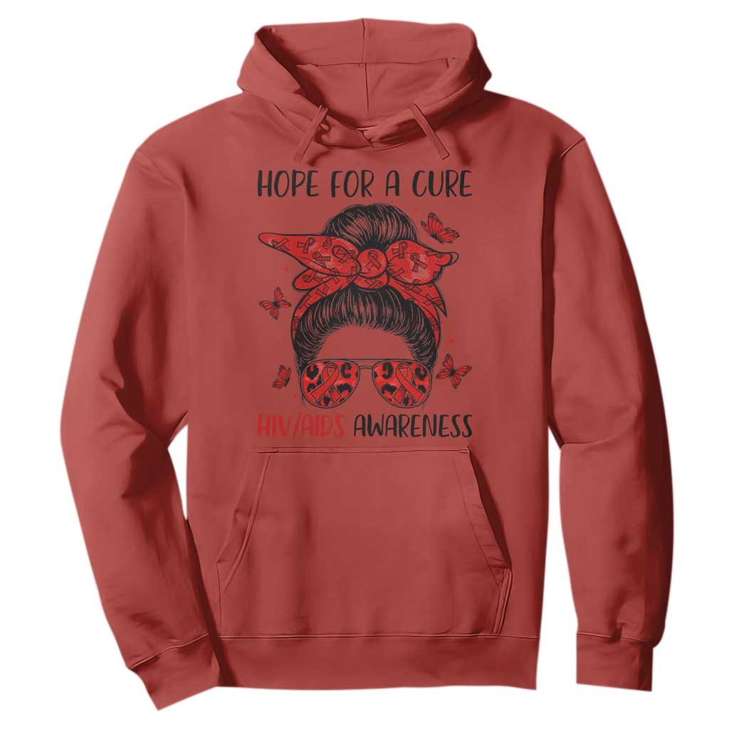Hope For A Cure HIV Support Hoodie Strong Woman Red Ribbon Gift