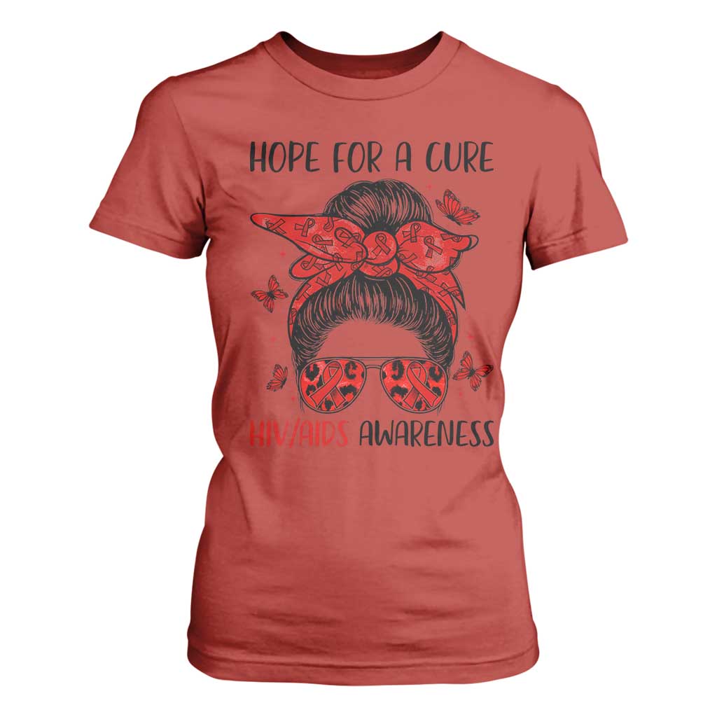 Hope For A Cure HIV Support T Shirt For Women Strong Woman Red Ribbon Gift