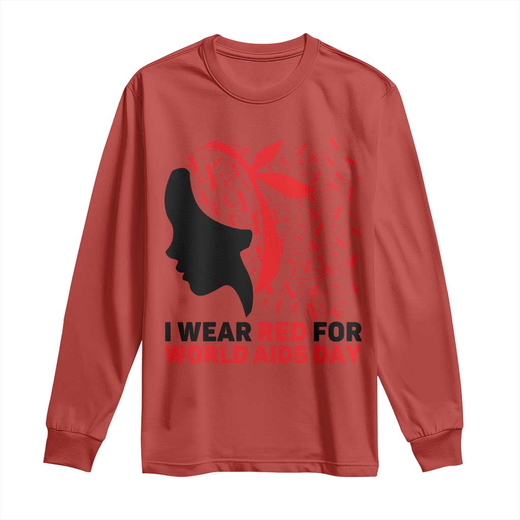 I Wear Red For World AIDS Day Long Sleeve Shirt HIV Support Dragonfly Support Gift