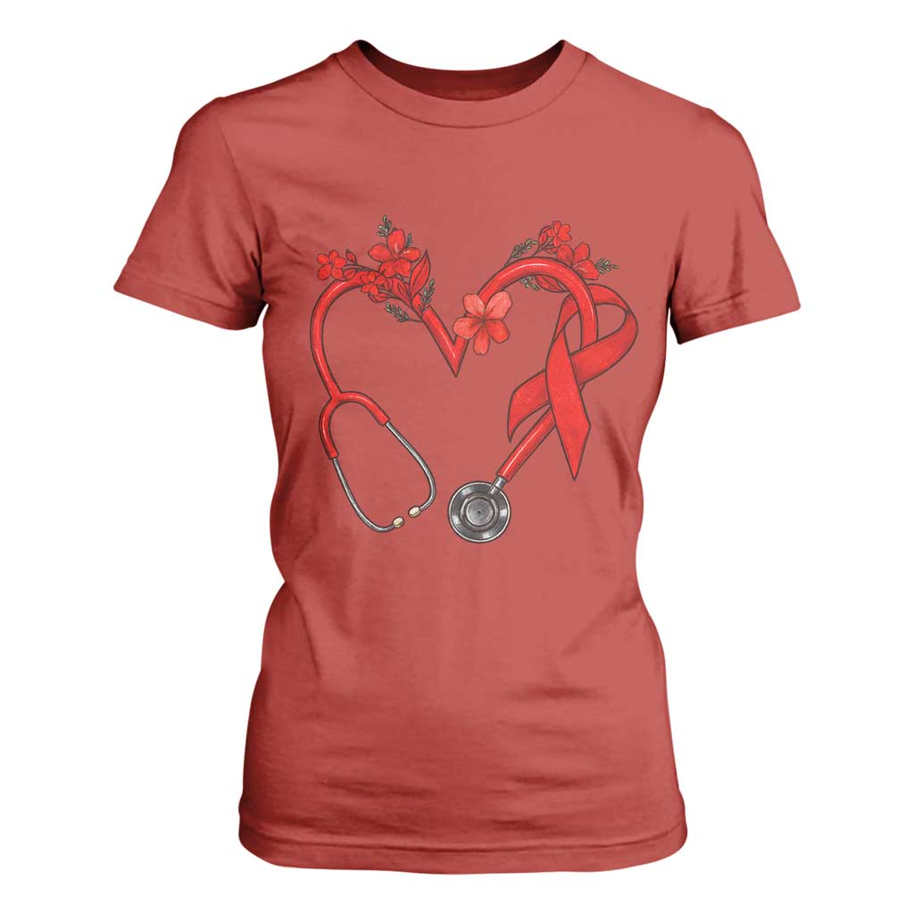 Healthcare Hero HIV Support T Shirt For Women Red Ribbon Warrior Gift