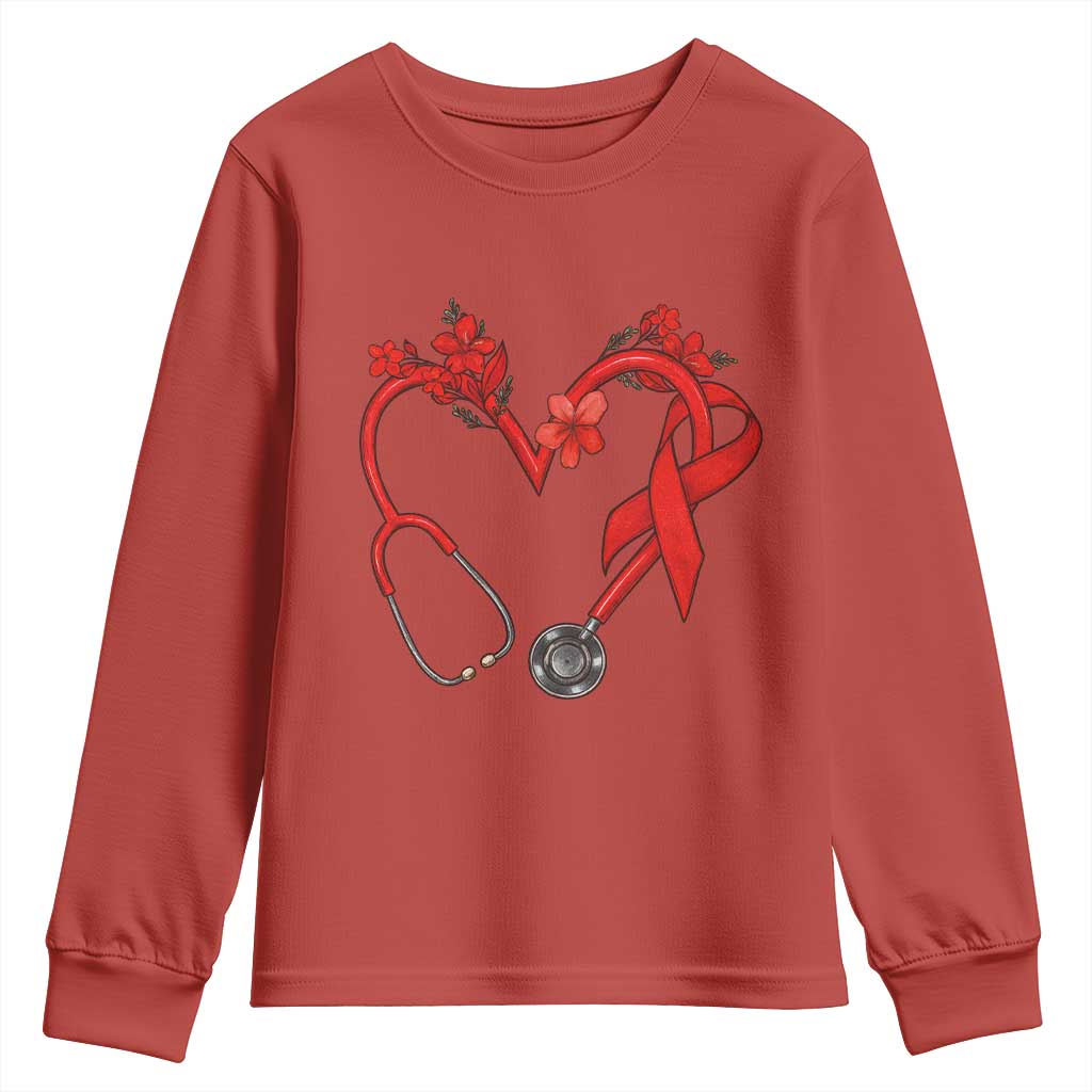 Healthcare Hero HIV Support Youth Sweatshirt Red Ribbon Warrior Gift