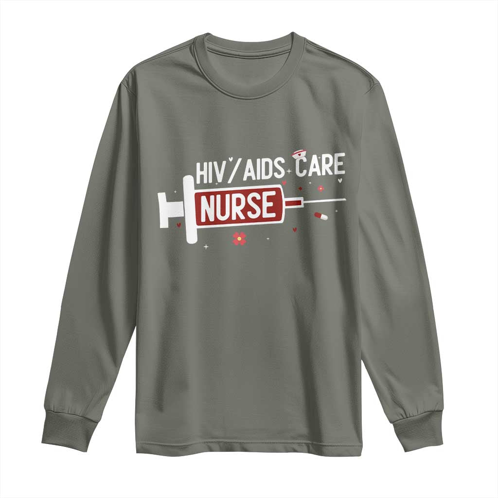HIV AIDS Care Nurse Long Sleeve Shirt Red Ribbon Support Gift