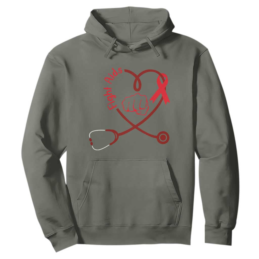 Fight AIDS Nurse Hoodie Red Ribbon HIV Support Gift