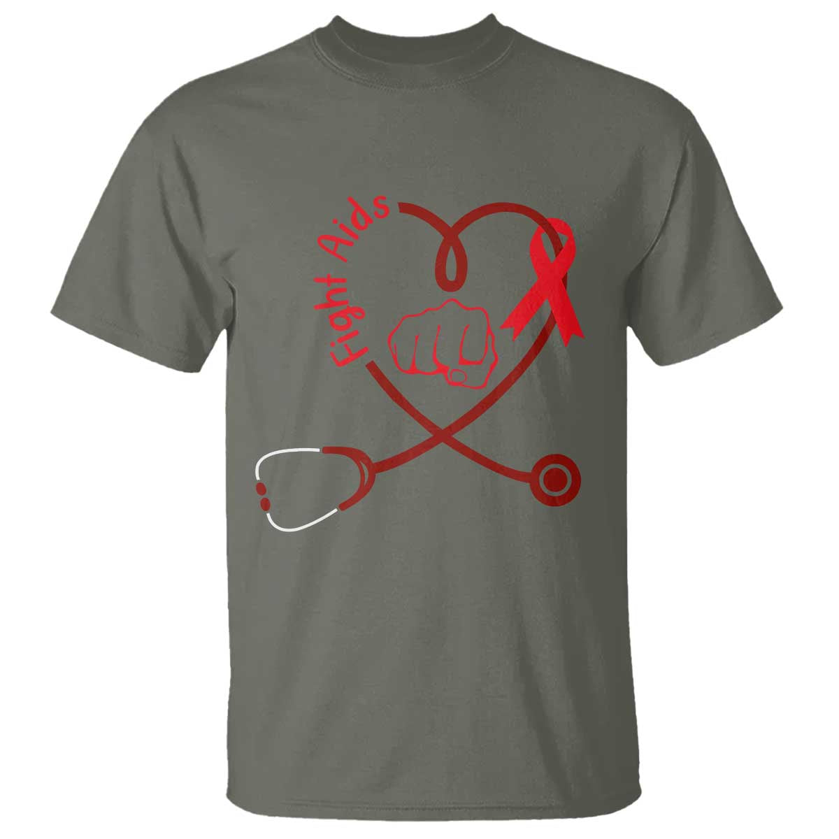 Fight AIDS Nurse T Shirt Red Ribbon HIV Support Gift