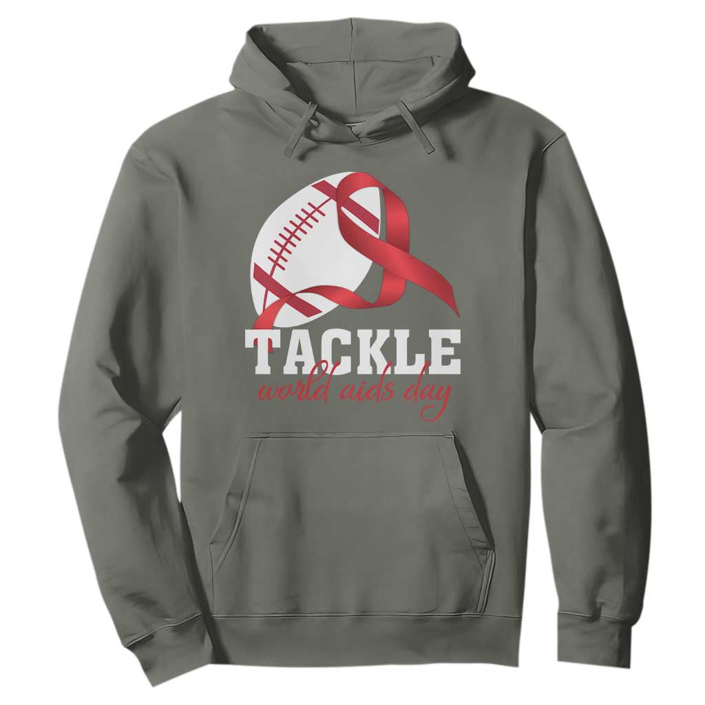 Tackle World AIDS Day Hoodie Red Ribbon Football Support Gift