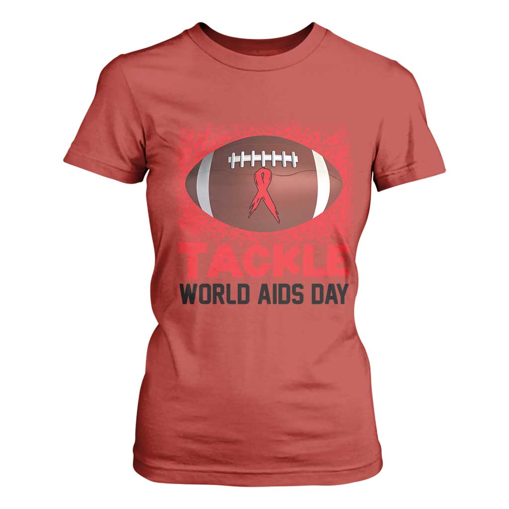 Tackle World AIDS Day T Shirt For Women Football HIV Support Red Ribbon