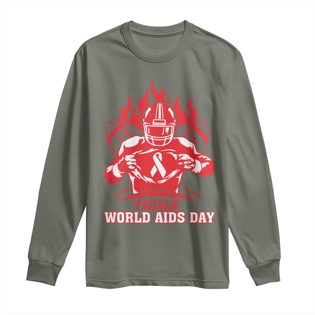 AIDS Support Long Sleeve Shirt Ribbon HIV Tackle Football Gift