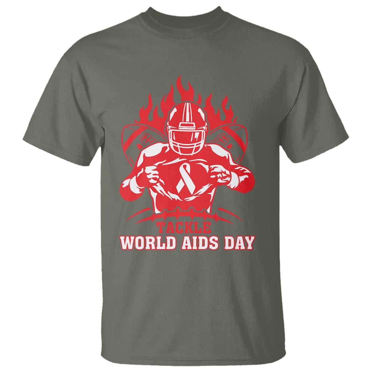 AIDS Support T Shirt Ribbon HIV Tackle Football Gift