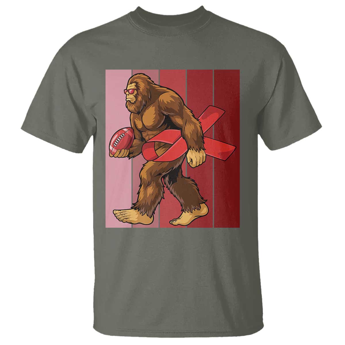 Funny Bigfoot Football HIV Support T Shirt Red Ribbon Retro Vintage Style Gift