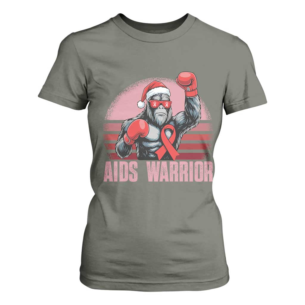 Christmas Santa Bigfoot HIV Support T Shirt For Women Retro Vintage Style Gift
