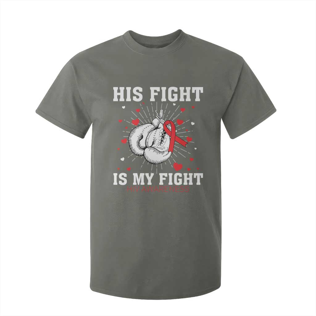 His Fight My Fight HIV Warrior T Shirt For Kid Red Ribbon Boxing Gift