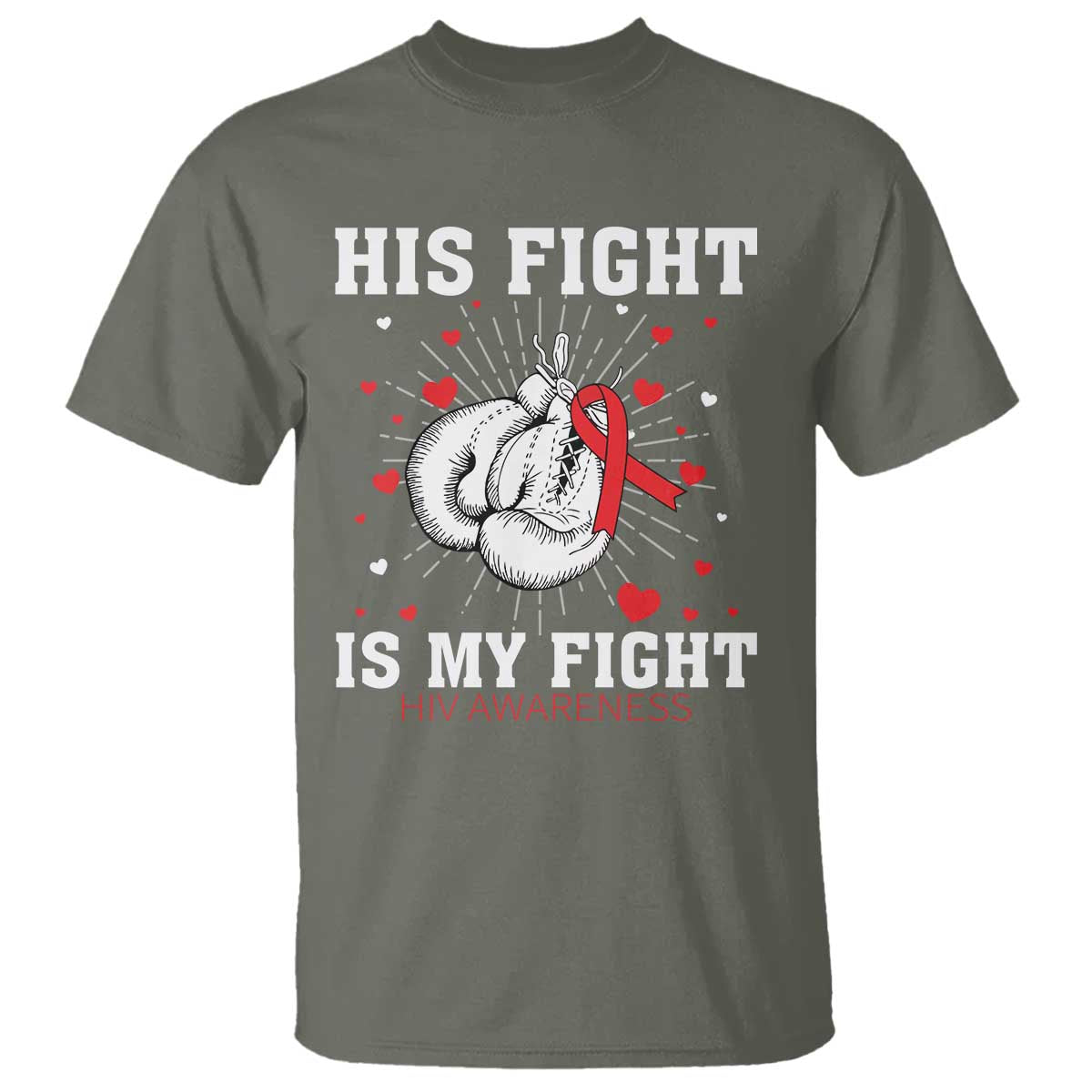 His Fight My Fight HIV Warrior T Shirt Red Ribbon Boxing Gift