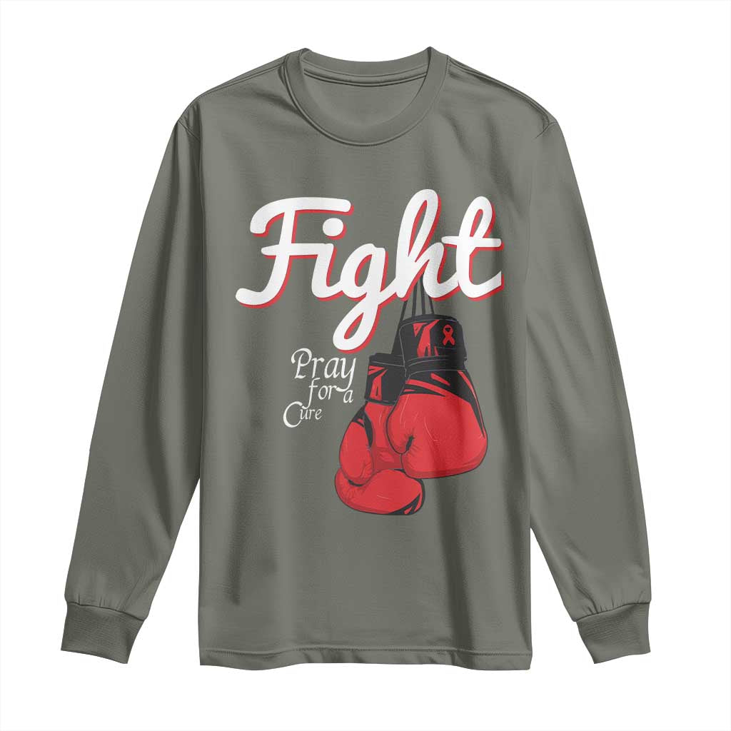 Fight Pray For A Cure Long Sleeve Shirt Red Ribbon HIV Support Boxing Gift