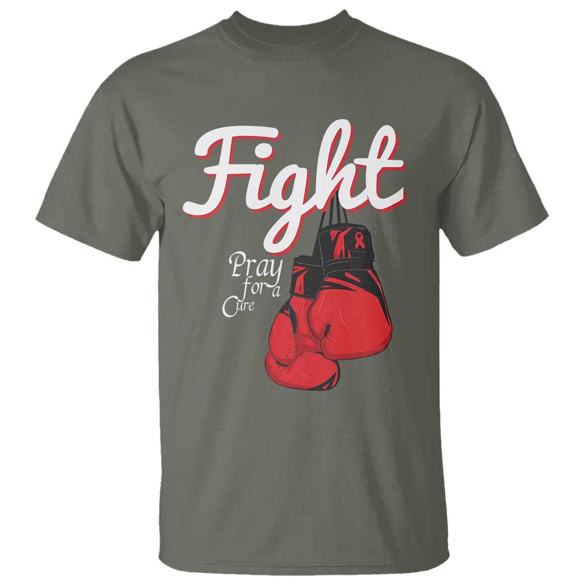 Fight Pray For A Cure T Shirt Red Ribbon HIV Support Boxing Gift