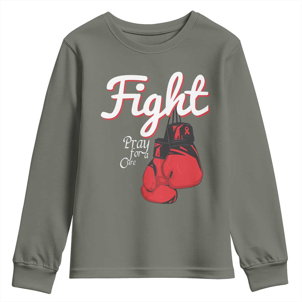 Fight Pray For A Cure Youth Sweatshirt Red Ribbon HIV Support Boxing Gift