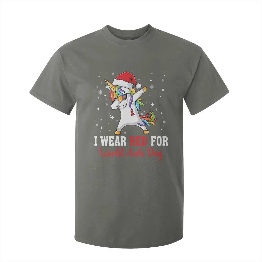 I Wear Red For World AIDS Day T Shirt For Kid Santa Unicorn Dabbing Christmas Gift