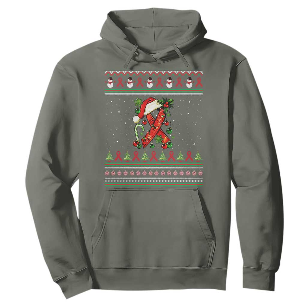 Santa Red Ribbon HIV Support Hoodie Ugly Sweater Christmas Gift