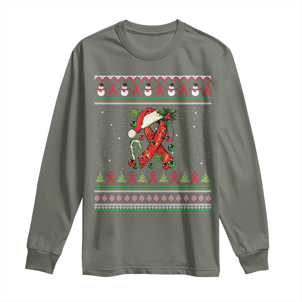 Santa Red Ribbon HIV Support Long Sleeve Shirt Ugly Sweater Christmas Gift