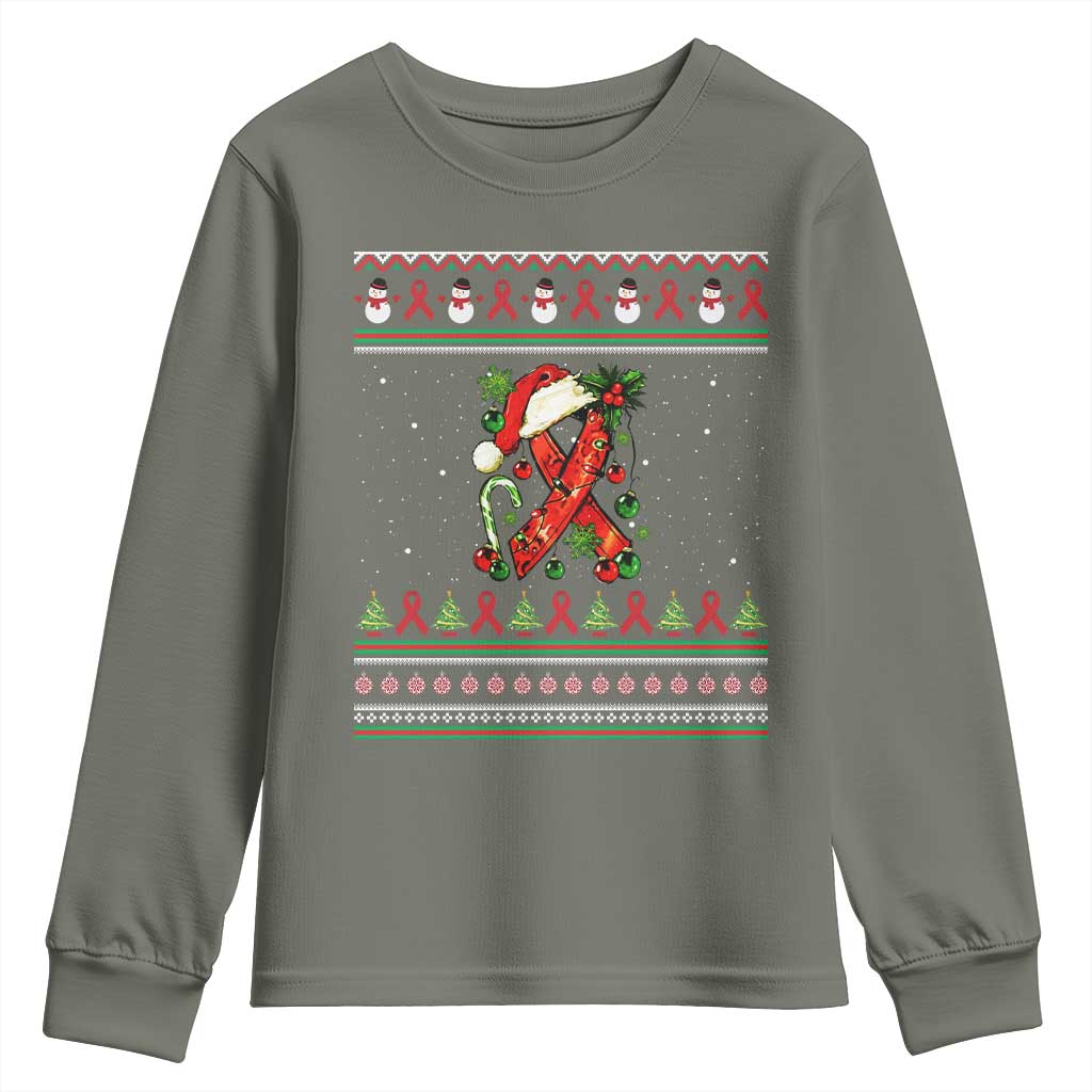 Santa Red Ribbon HIV Support Youth Sweatshirt Ugly Sweater Christmas Gift