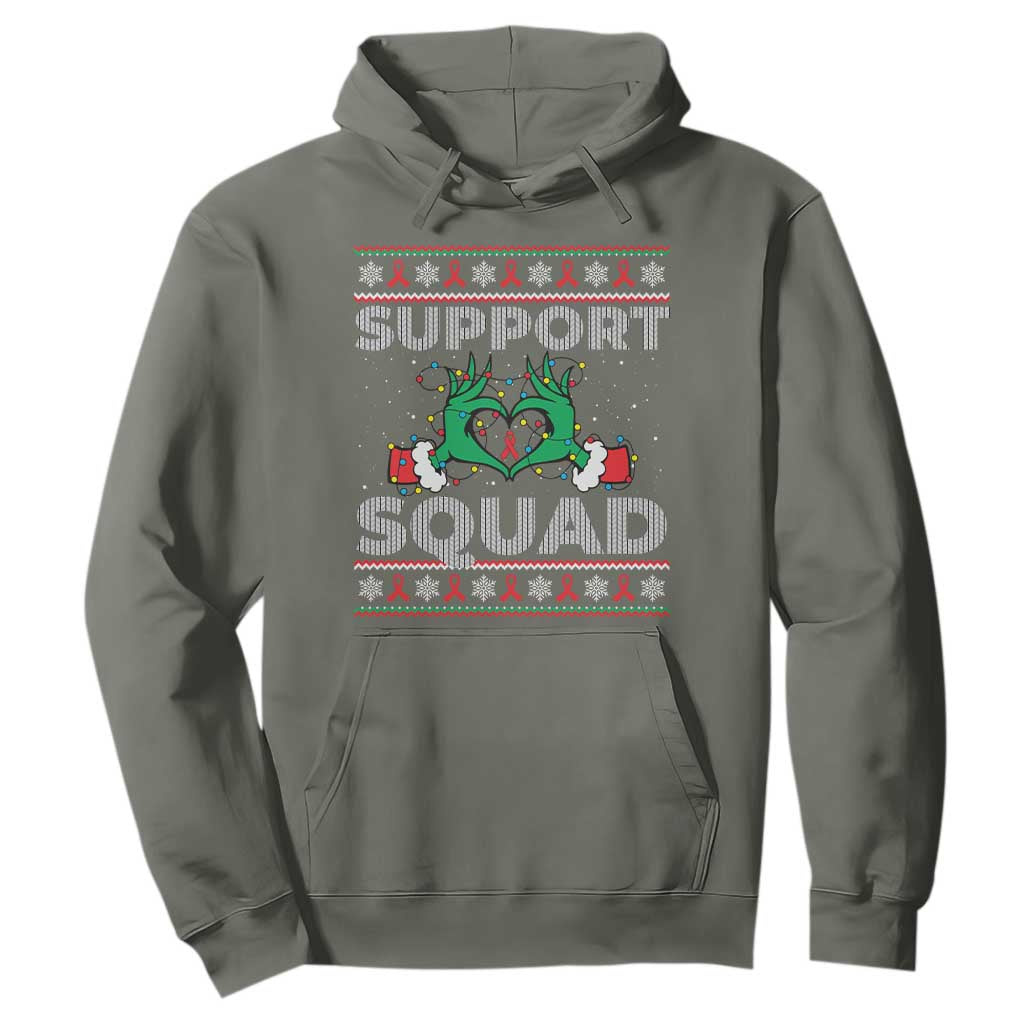 Support Squad HIV Support Gift Hoodie Green Hand Red Ribbon Ugly Sweater Christmas Gift