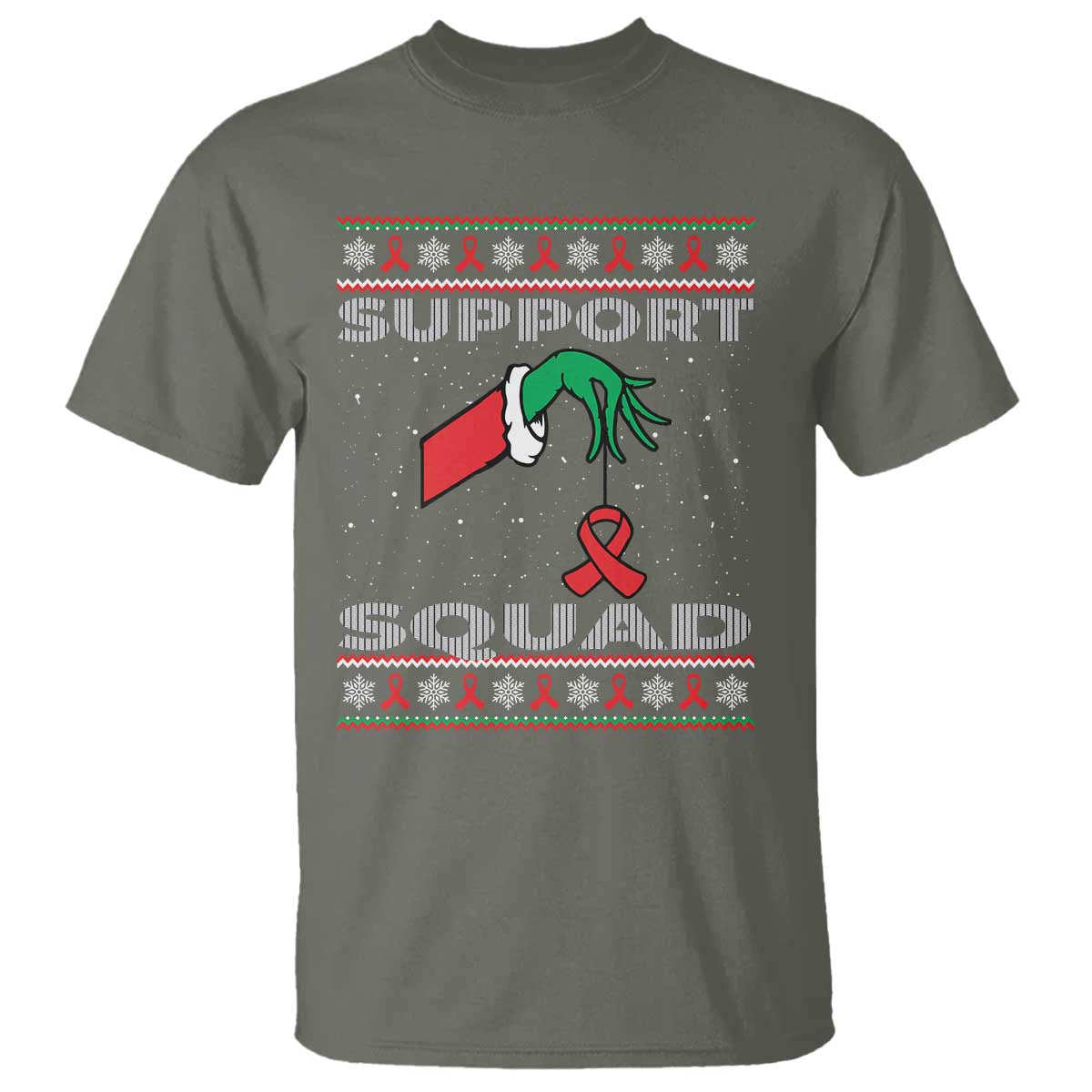 Funny Green Hand Red Ribbon HIV Support Squad T Shirt