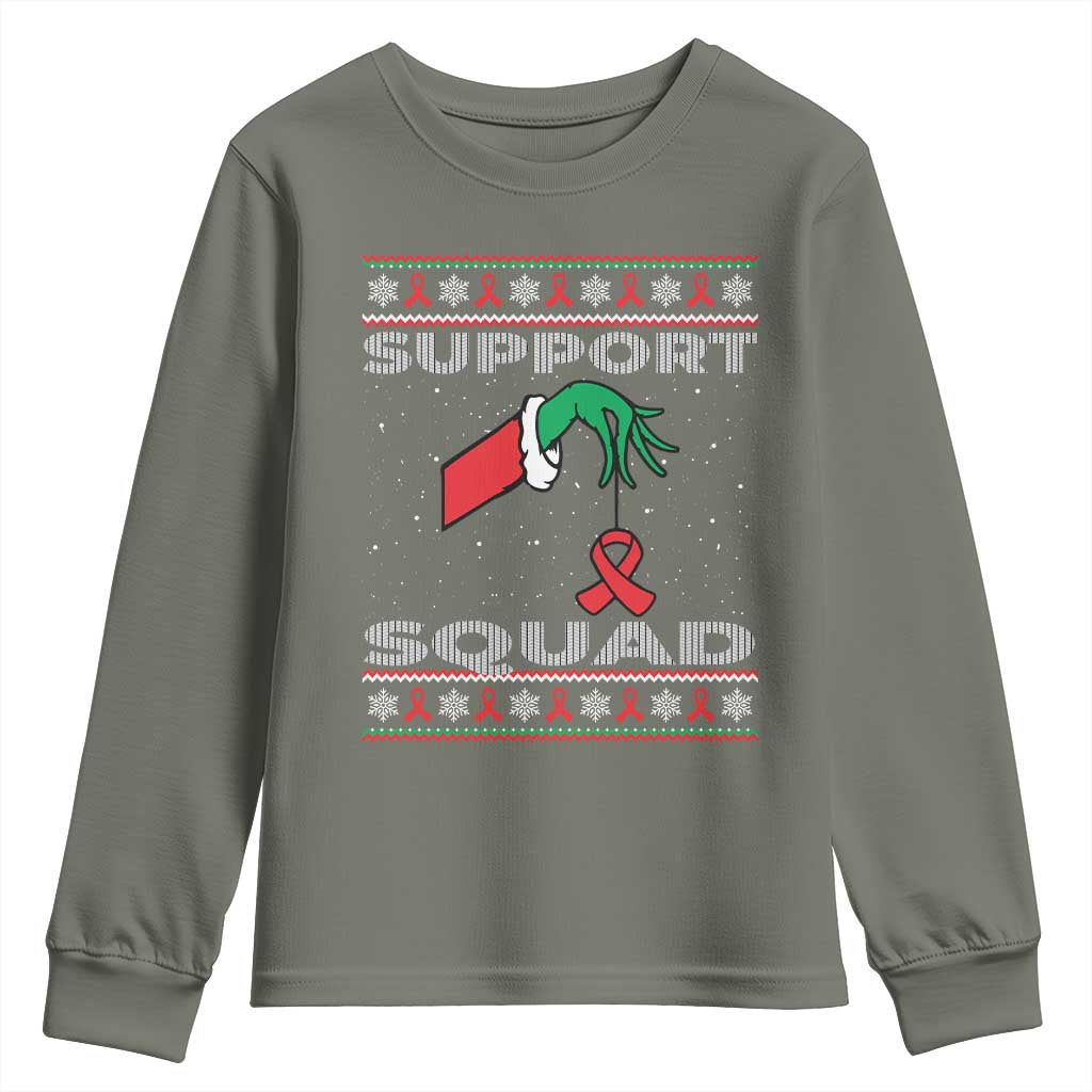 Funny Green Hand Red Ribbon HIV Support Squad Youth Sweatshirt