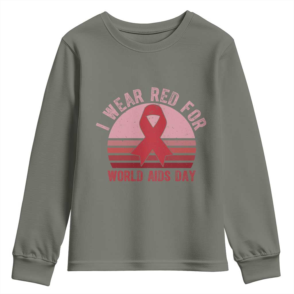 I Wear Red For World Aids Day Youth Sweatshirt HIV Support Gift