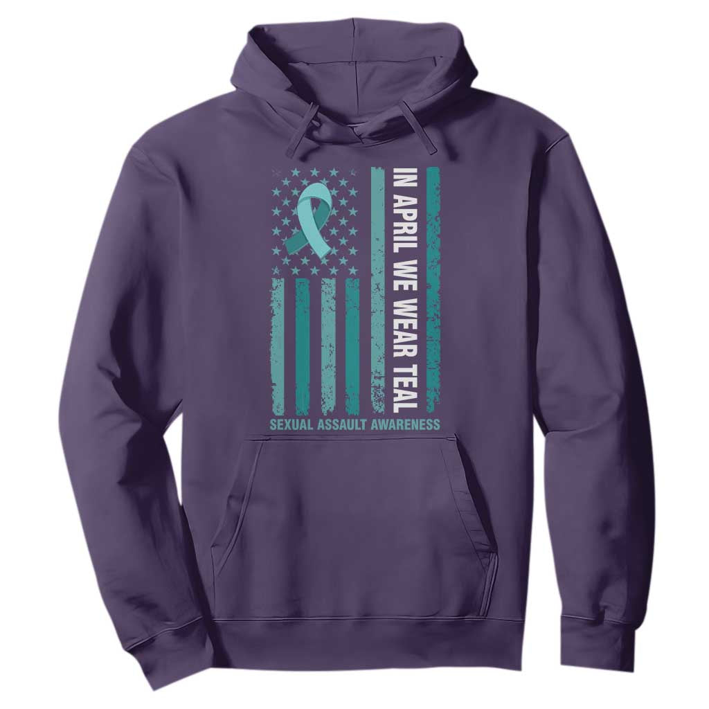 Sexual Assault Prevention Support American Flag Hoodie In April We Wear Teal Ribbon