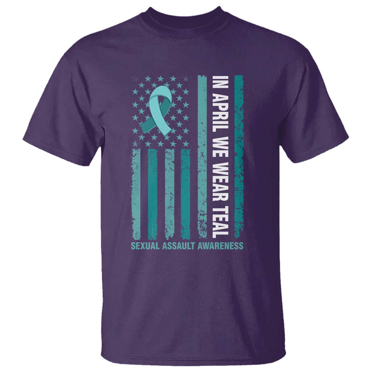 Sexual Assault Prevention Support American Flag T Shirt In April We Wear Teal Ribbon