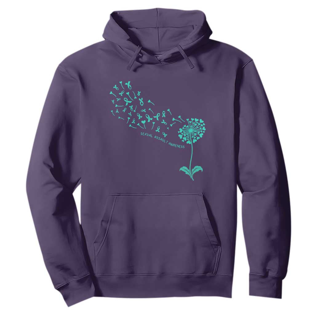 Sexual Assault Prevention Support Hoodie Teal Dandelion Ribbons