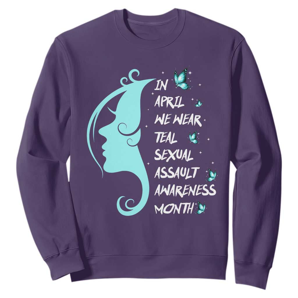 Sexual Assault Prevention Support Sweatshirt In April We Wear Teal Ribbon