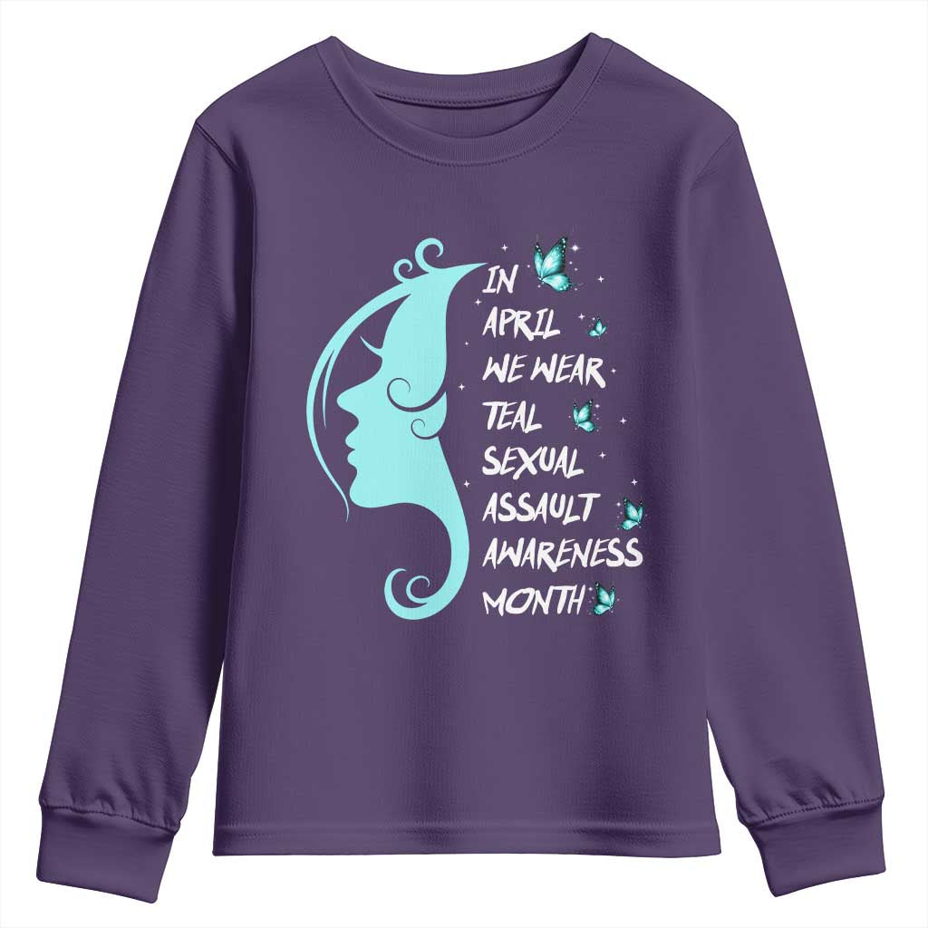 Sexual Assault Prevention Support Youth Sweatshirt In April We Wear Teal Ribbon