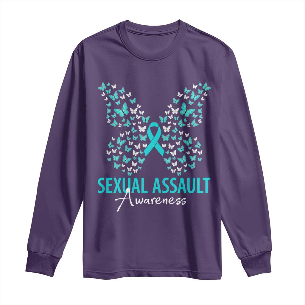 Sexual Assault Prevention Support Long Sleeve Shirt Butterfly Ribbon