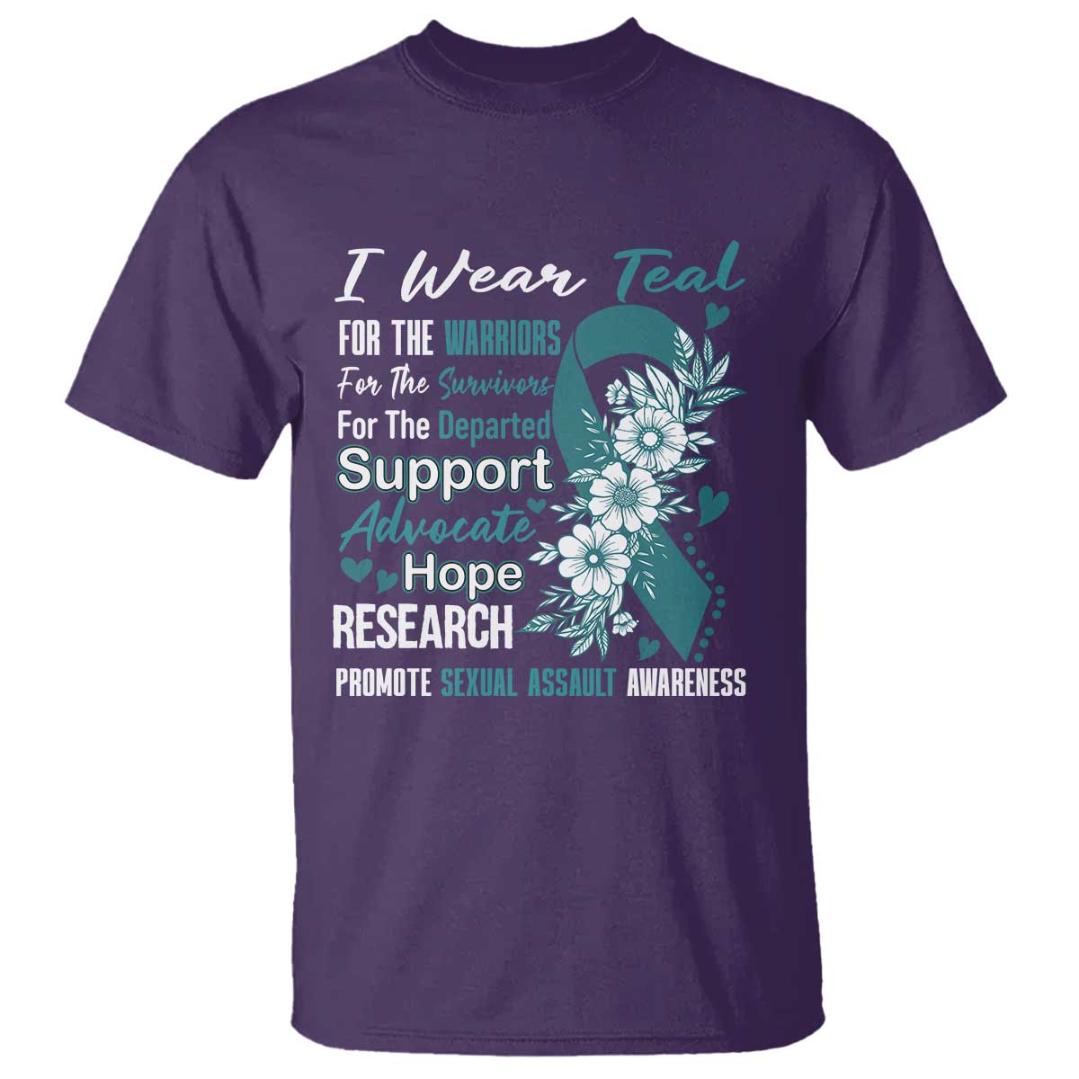 Sexual Assault Prevention Support T Shirt Teal Ribbon Flower
