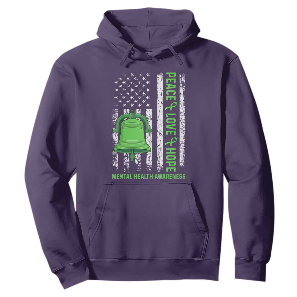 Mental Health Hoodie Peace Love Hope Green Ribbon